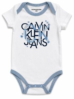 Calvin Klein Jeans White One-Piece with Blue Logo & Trim